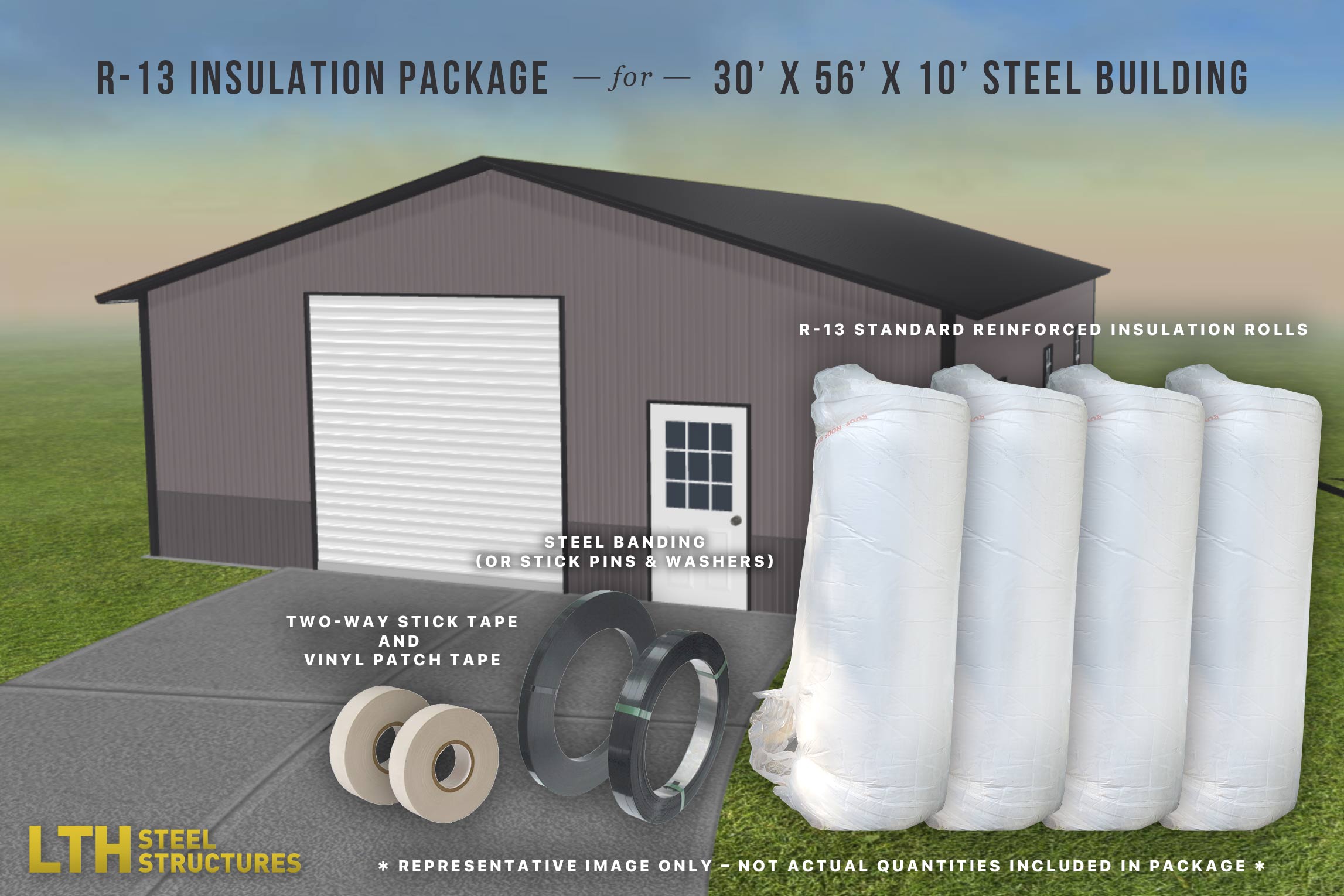 R-13 Insulation Package for a 30' x 56' x 10' Steel Building
